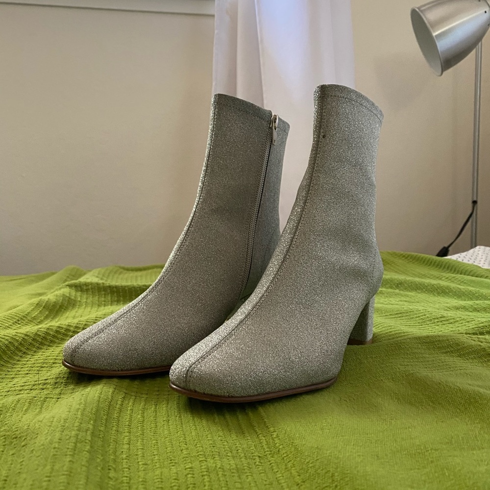 By FAR Silver Glitter Sofia Ankle Boots EU 36 US 6 - Picture 2 of 7